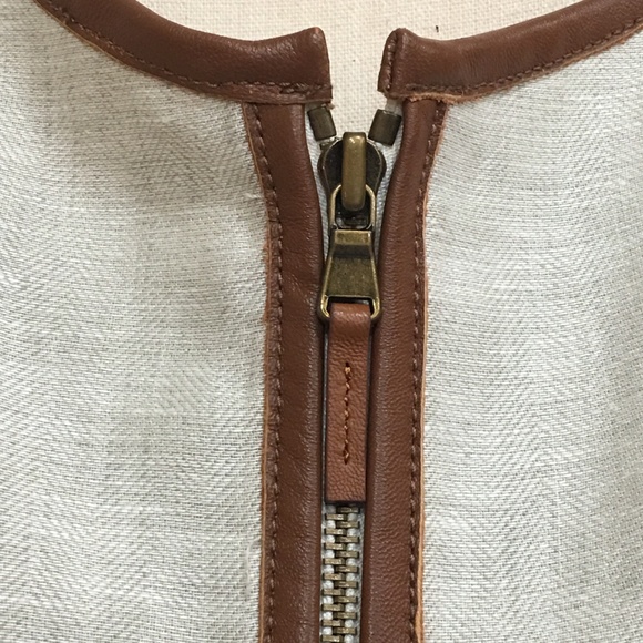 TIBI cropped linen/leather zip jacket peplum 10 - Picture 3 of 8